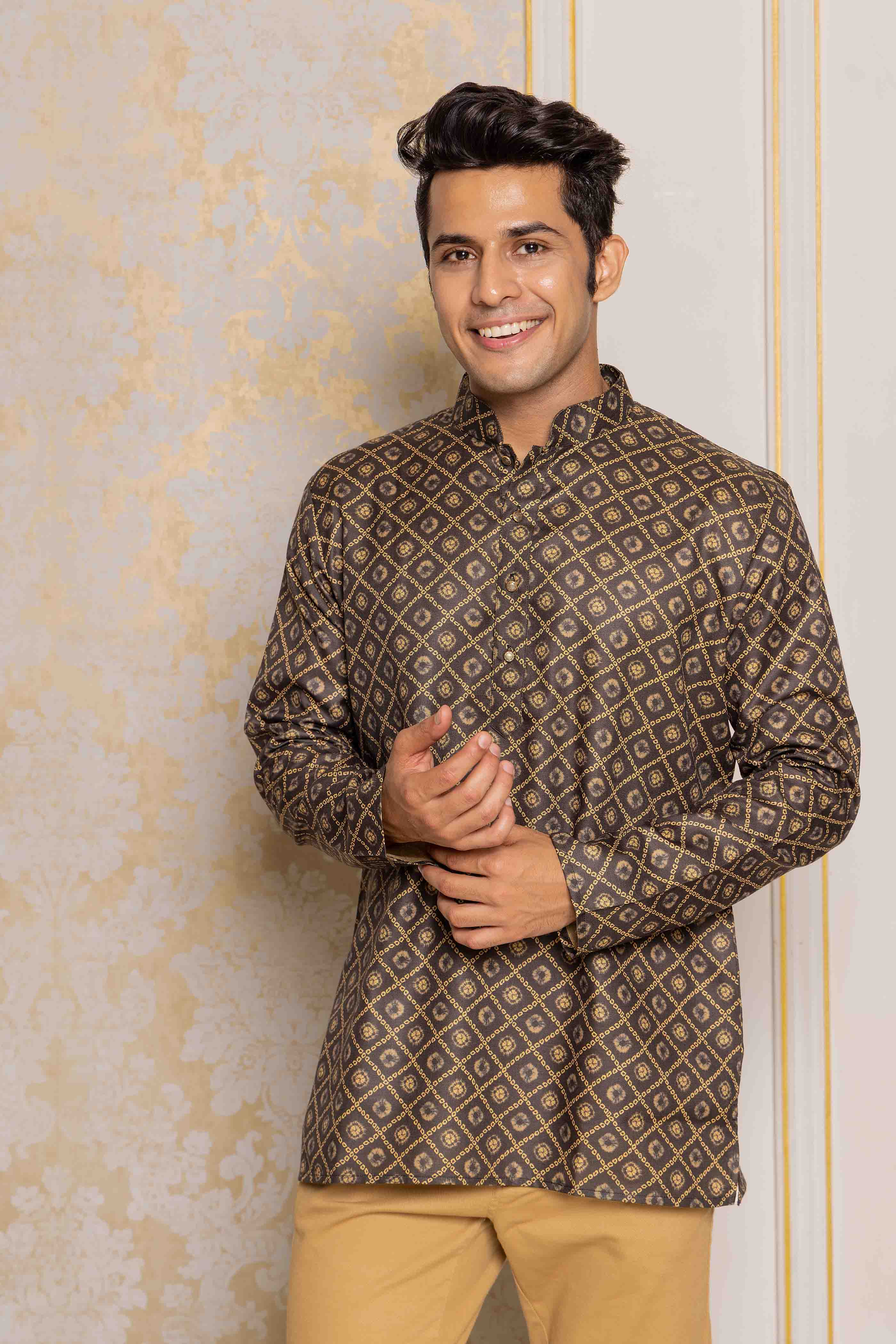 Black Printed Short Kurta